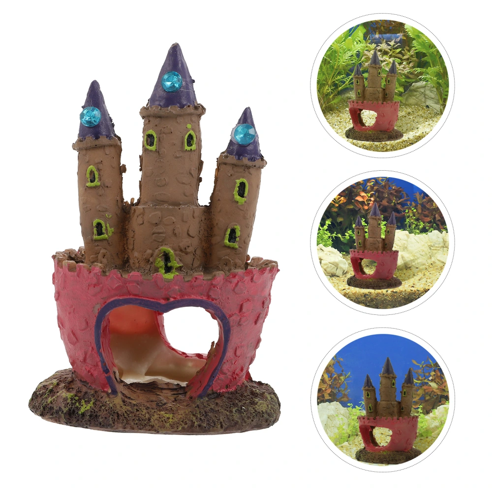 1pc Fish Tank Resin Castle Aquarium Cave Hideout Decoration Landscape Ornament