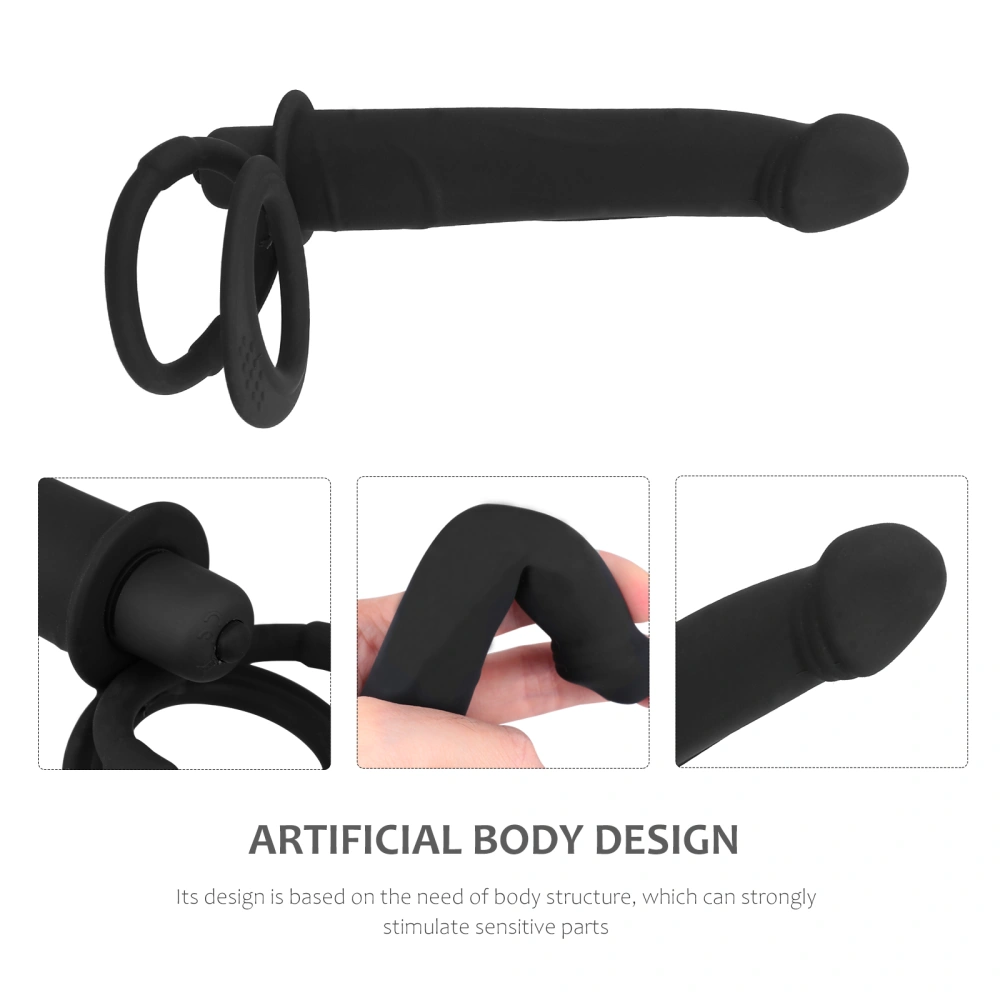 Durable Sex Toy Penis Lock Ring Silicone Anal Plug Male Massager (Black)