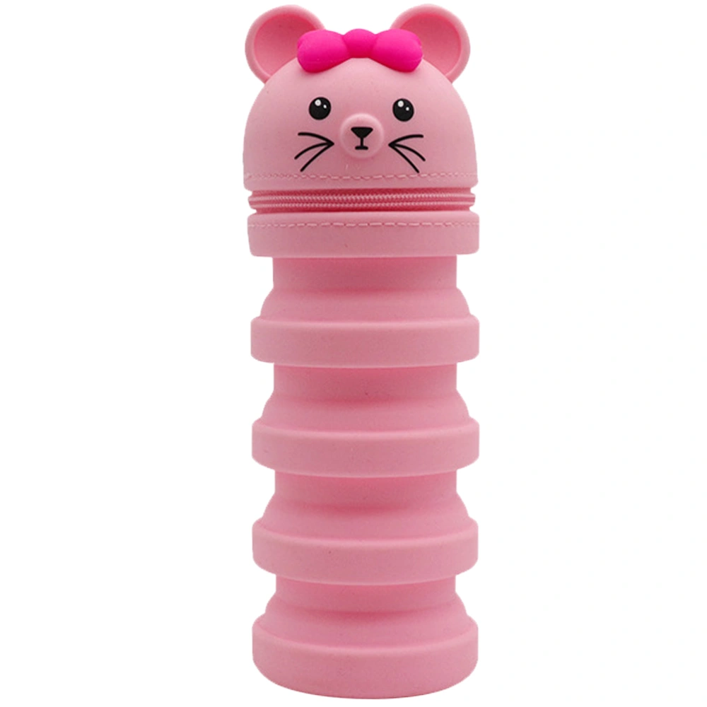 Silicone Pen Bag Rat Shaped Pen Container Decompression Pen Holder Flexible Pencil Case Pink