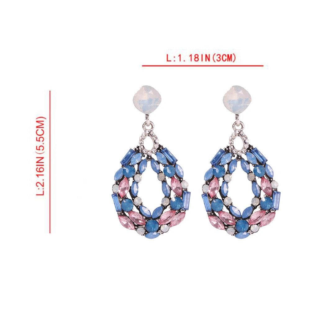 1 Pair Alloy Diamond Dangle Earrings Water Drop Shaped Earrings for Ladies Women (Blue)