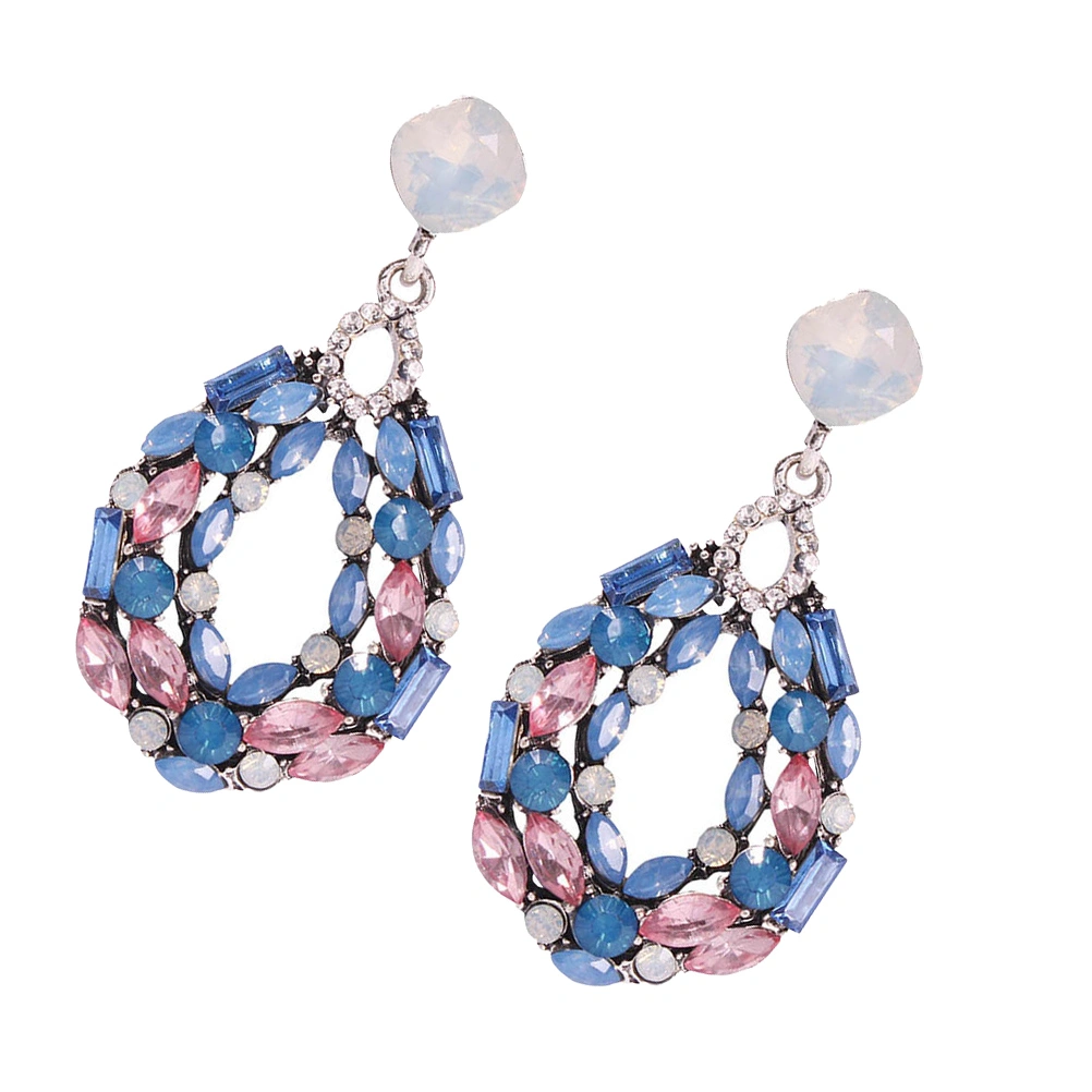 1 Pair Alloy Diamond Dangle Earrings Water Drop Shaped Earrings for Ladies Women (Blue)