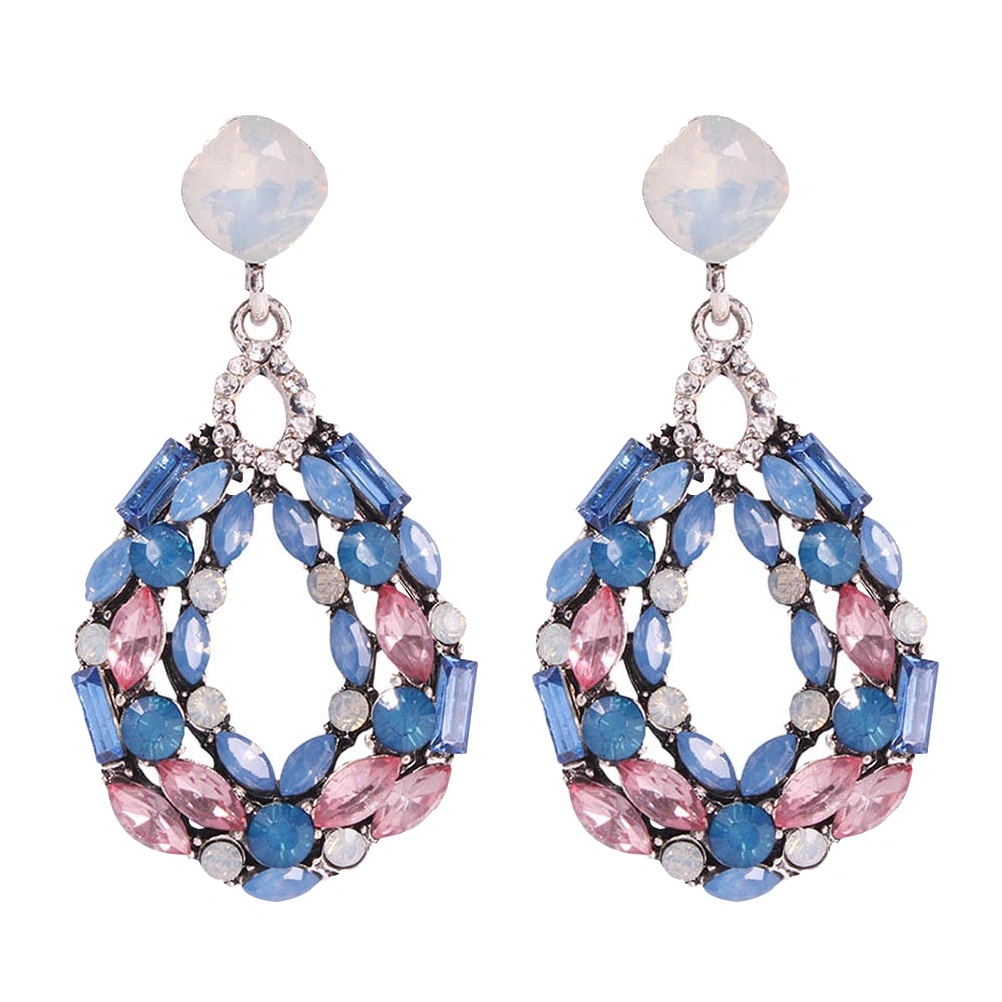 1 Pair Alloy Diamond Dangle Earrings Water Drop Shaped Earrings for Ladies Women (Blue)
