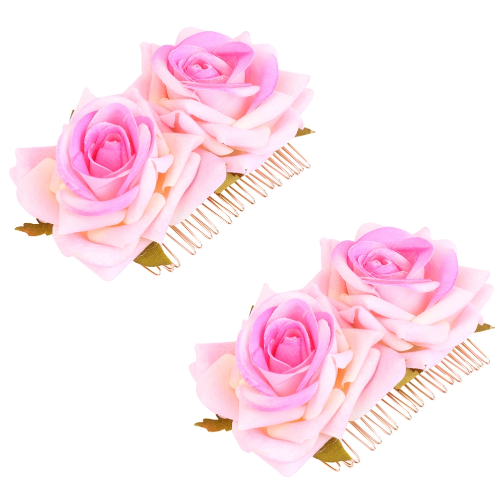 2pcs Fabric Art Hair Comb Dual Flower Headdress Rose Hair Decoration Headwear