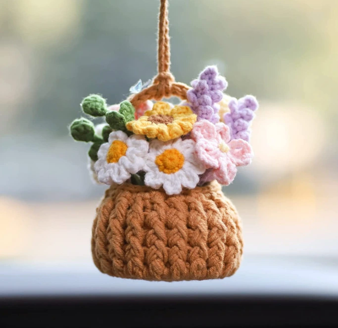 Crochet Hanging Flower Ornament Crochet Flower Crafts Decoration Car Interior Decor