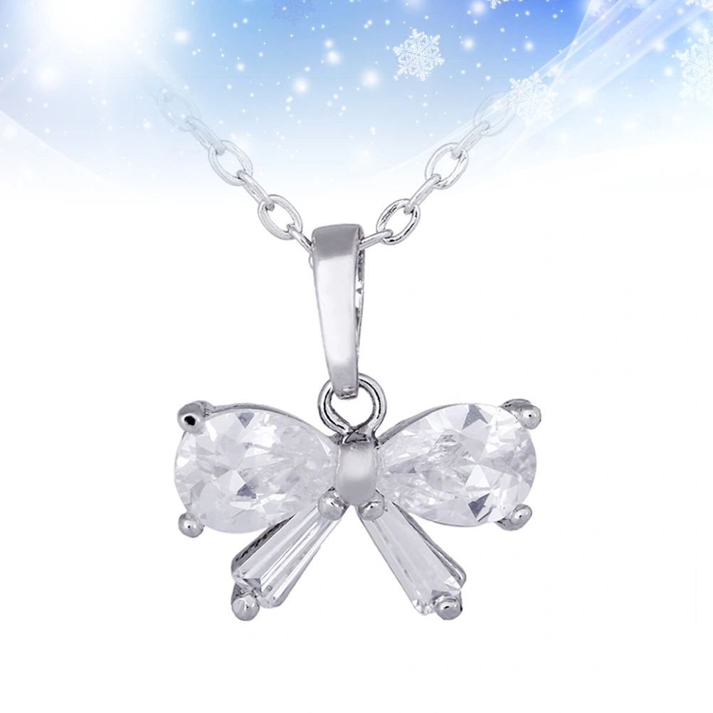 Cubic Zircon Necklace Knot Pendant Sweater Chain Jewelry Crystal Necklace(Silver)