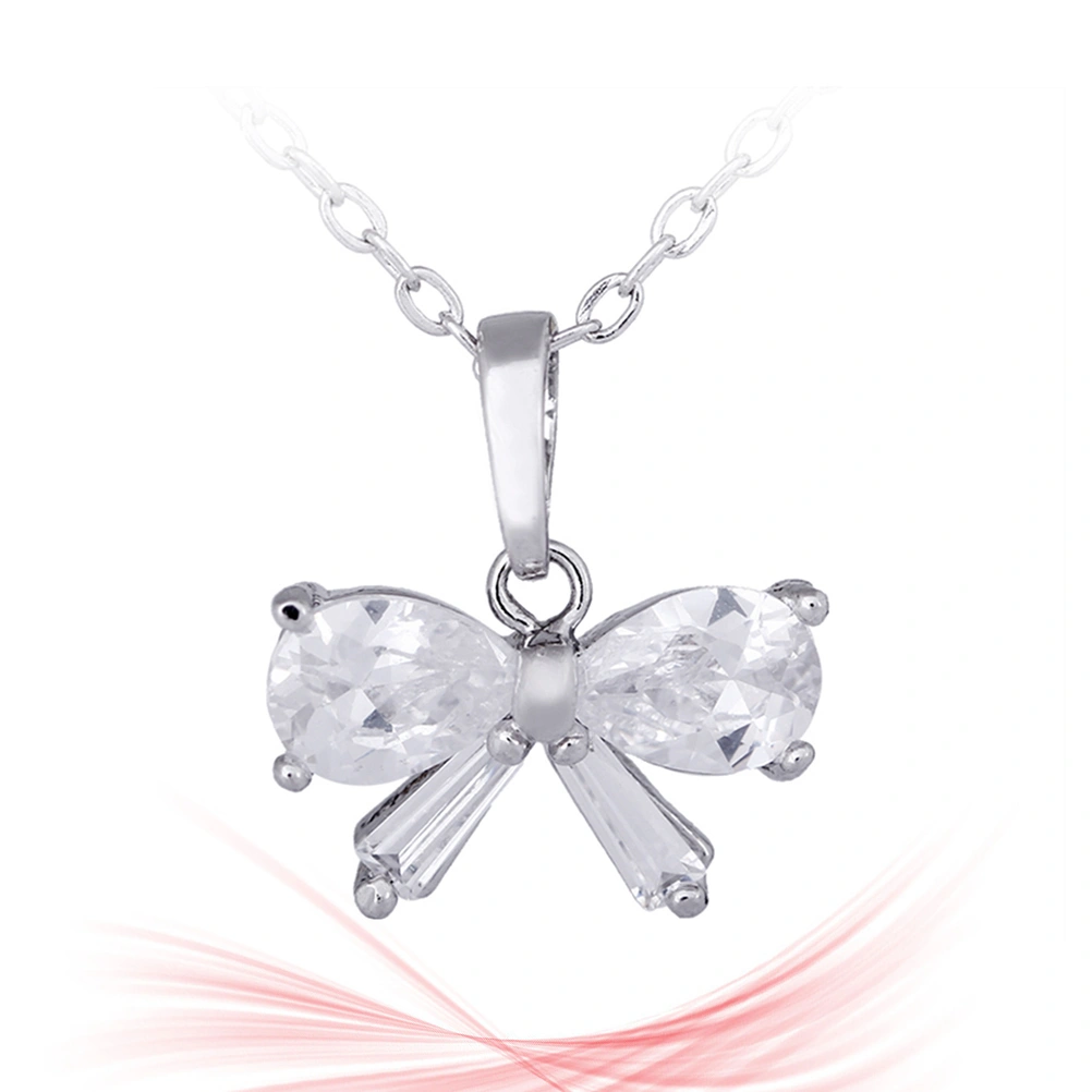Cubic Zircon Necklace Knot Pendant Sweater Chain Jewelry Crystal Necklace(Silver)