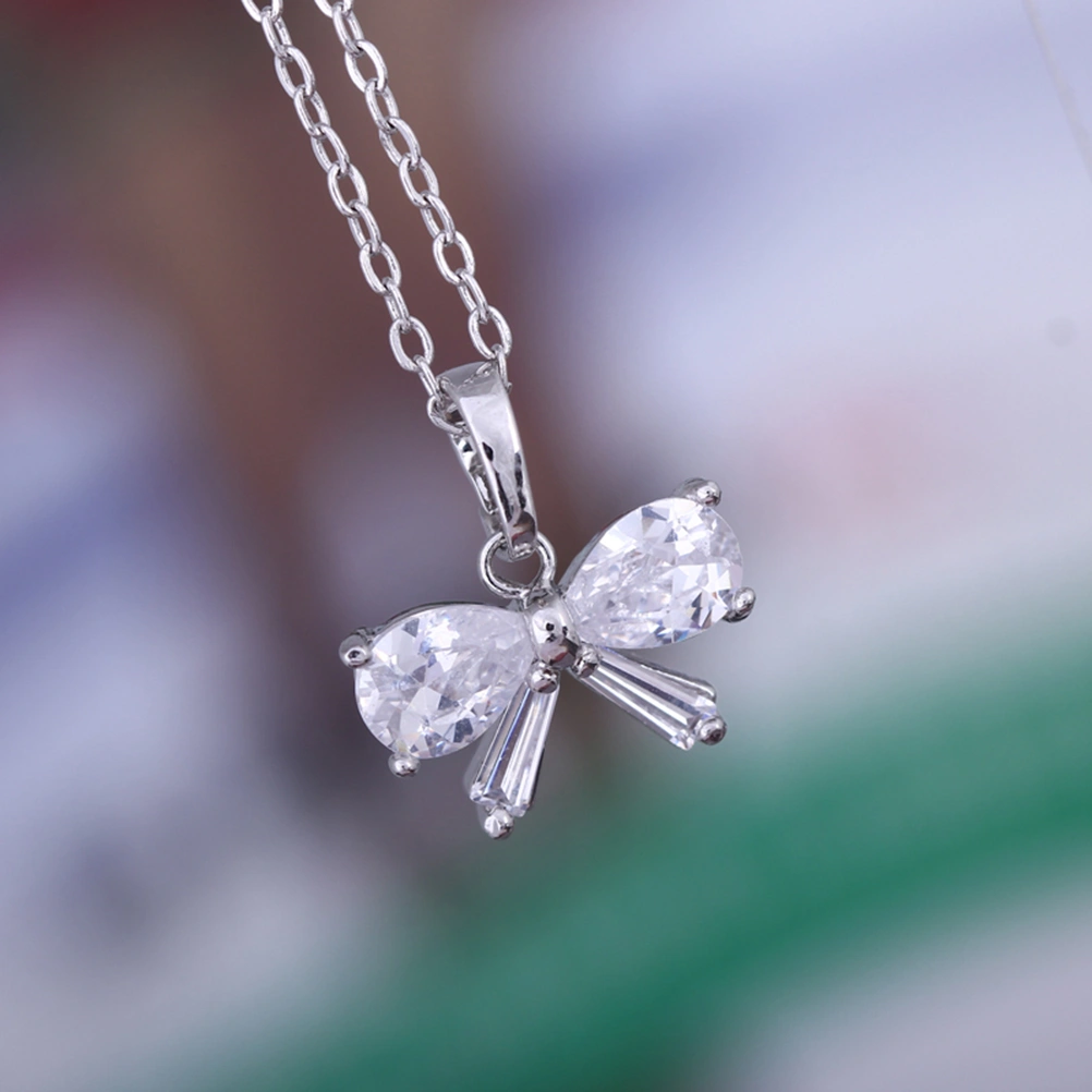 Cubic Zircon Necklace Knot Pendant Sweater Chain Jewelry Crystal Necklace(Silver)
