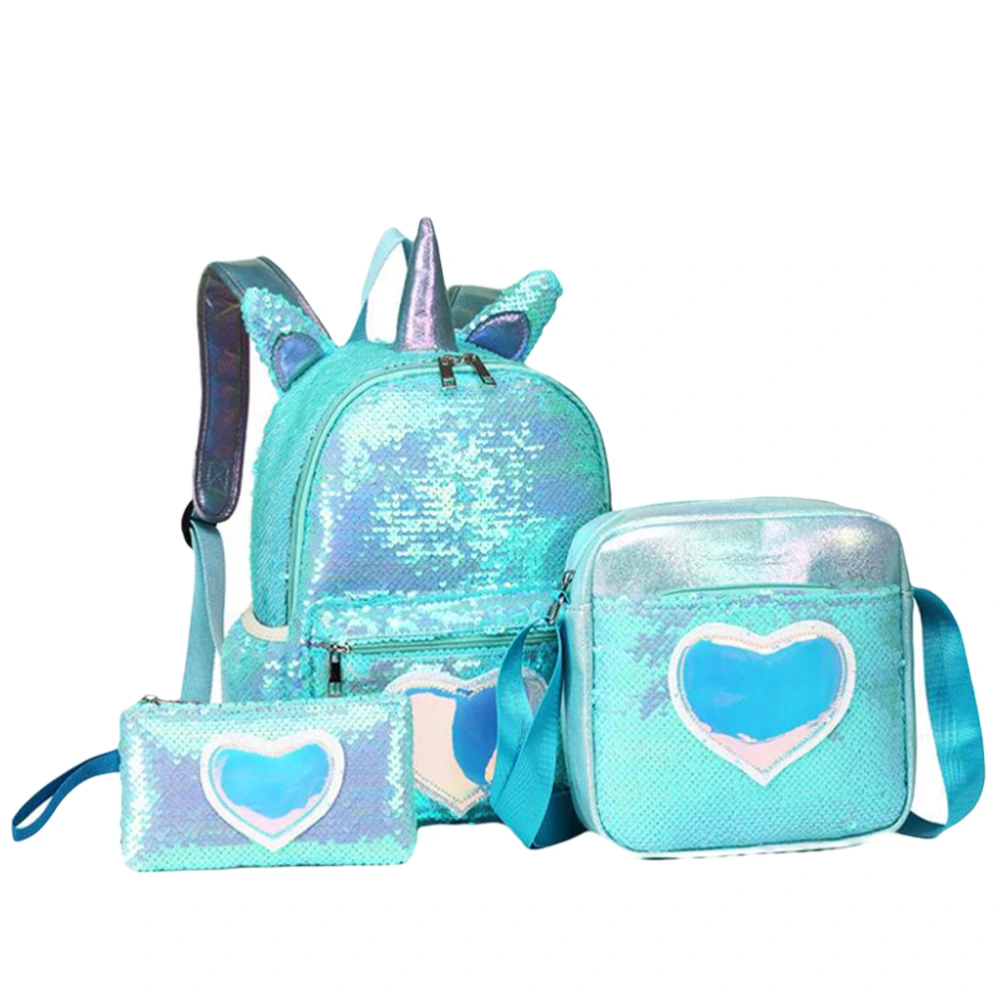 1 Set 3 Pcs Backpack Set Sequins Students Bags Beautiful Girl School Bags