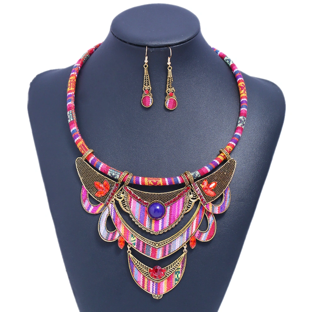 Fashion Jewelry Set Bib Necklace Earrings Set National Style Bohemian Bohemia Jewelry (Red)