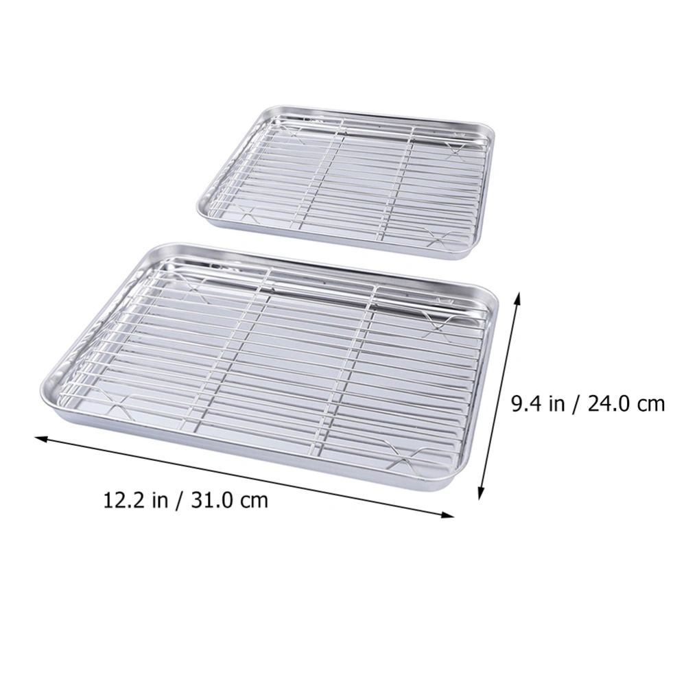 2Pcs Square Stainless Steel Baking Sheets Durable Fruit Drain Pans (Steel color)