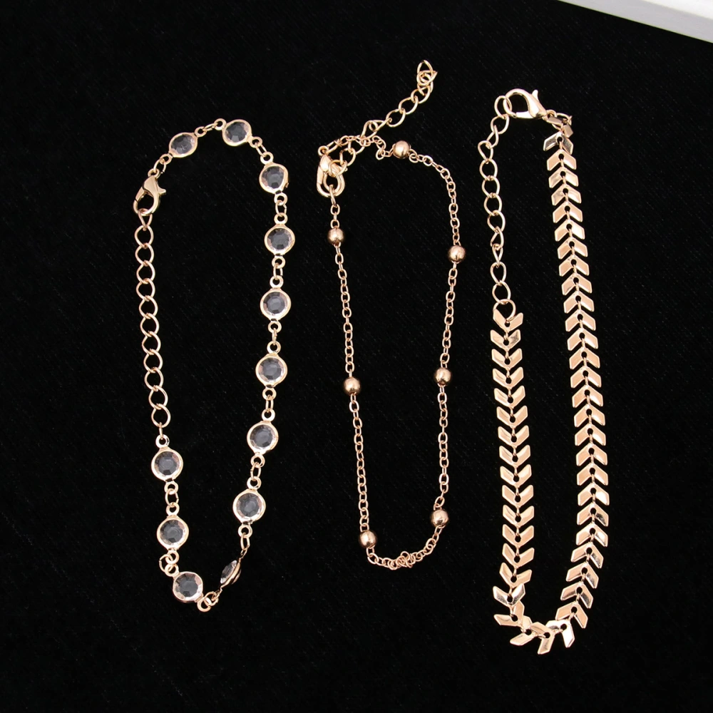 3pcs Fashion Foot Chain Arrows Rhinestone Anklet Chain All-Match Anklet Fashion Ankle Accessory