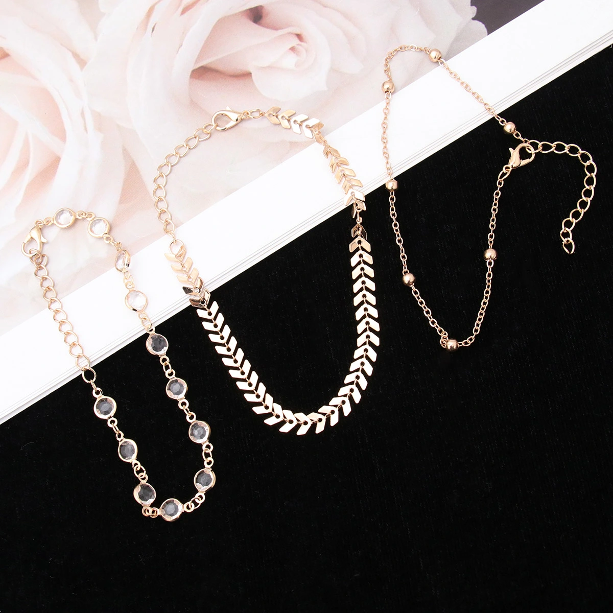 3pcs Fashion Foot Chain Arrows Rhinestone Anklet Chain All-Match Anklet Fashion Ankle Accessory