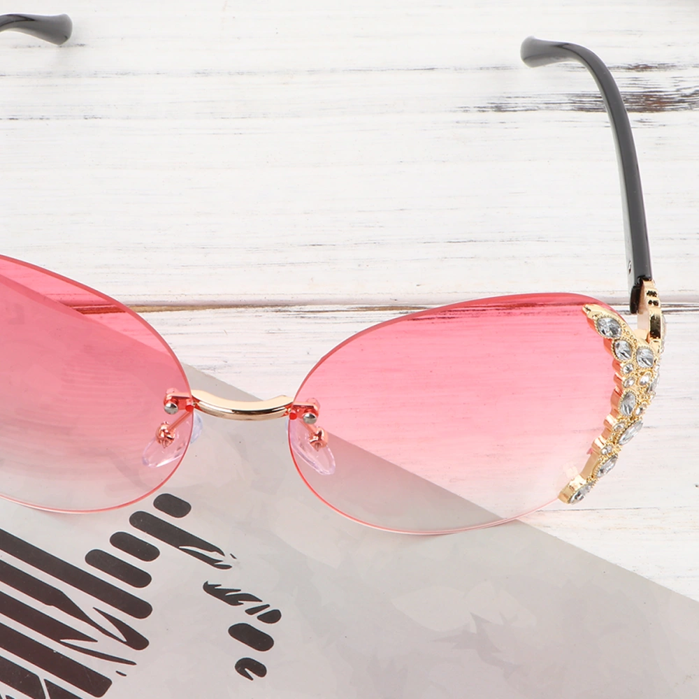 1Pc Fashionable Crystal Sunglasses Creative Eyeglasses Decorative Party Glasses Beach Eyewear(Golden Pink)