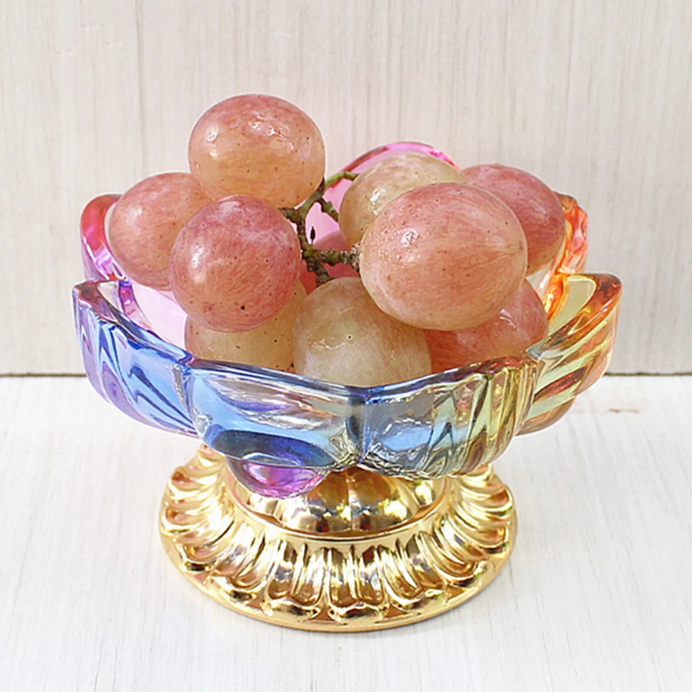 Clear Flower Shaped Fruit Bowl Multifunctional Fruit Tray Glass Buddhist Fruit Plate