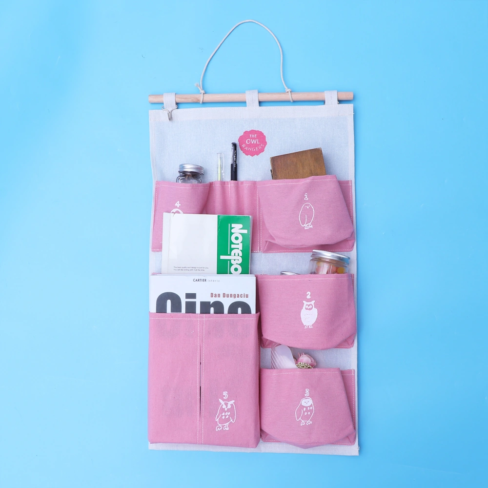 Simple Wall Hanging Bag Household Multi-pockets Closet Storage Bag Over The Door Magazine Storage Pockets Home Organizer (Pink)