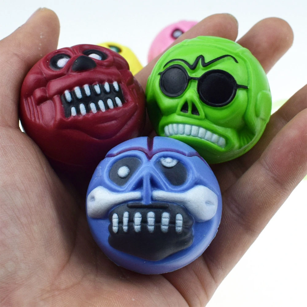 4Pcs Halloween Props Rubber Elastic Ball Scary Face Shaped Bouncy Balls Jumping Balls Random Color