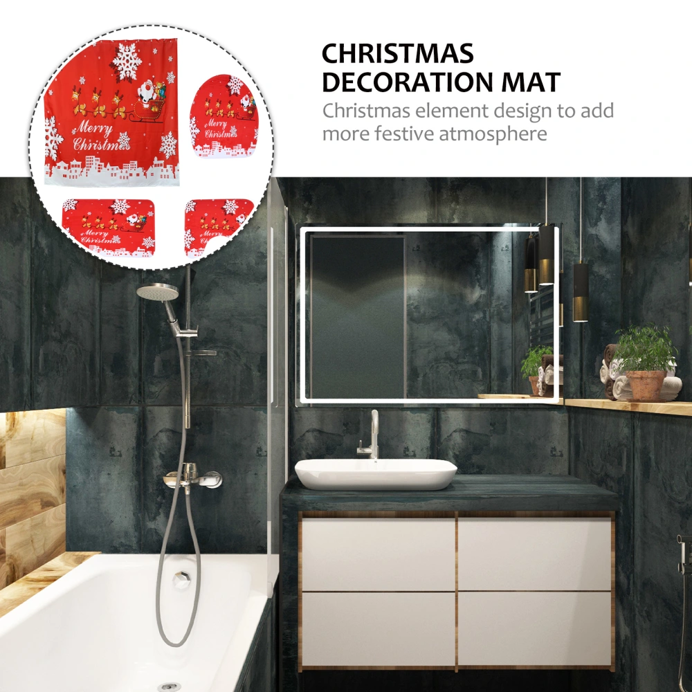 1 Set of  Christmas Pattern Bathroom Waterproof Shower Curtains Toilet Mat