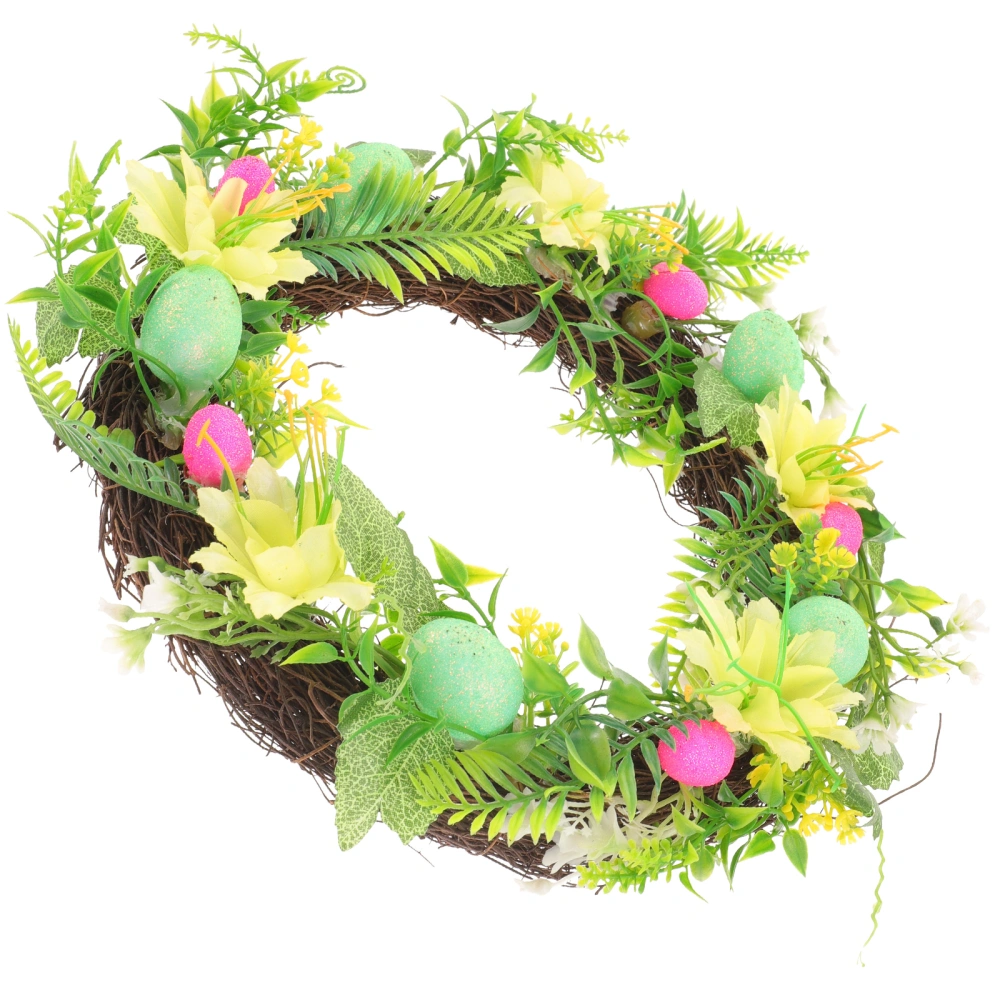 Easter Wreath Easter Eggs Artificial Leaves Flowers Garland Front Door Easter Hanging Decoration