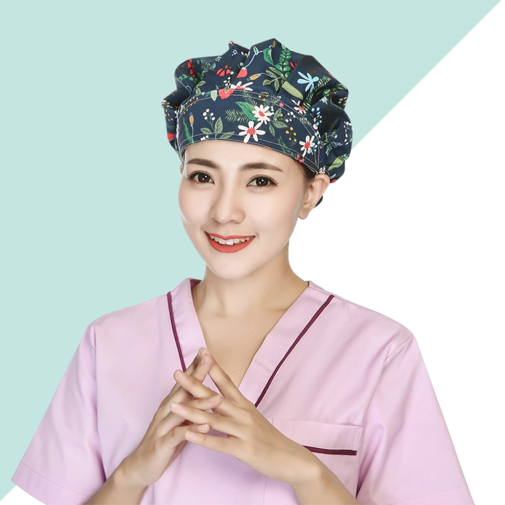 1PC Delicate Printing Sweat Absorbing Nurse Cotton Hat Doctor Working Hat Head Protector for Kitchen Cleaning Operating Room (Orchid)