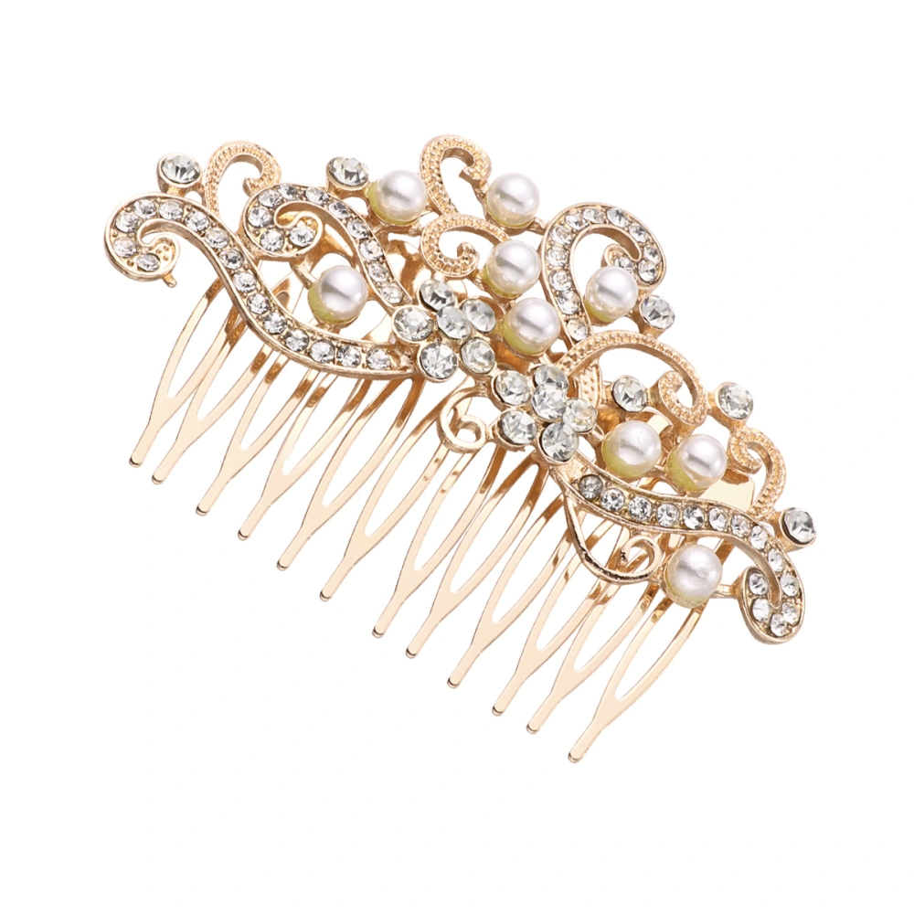 Exquisite Bride Hair Comb Delicate Headwear Headdress Wedding Dress Accessories Party Hair Ornament for Female Women (Golden)