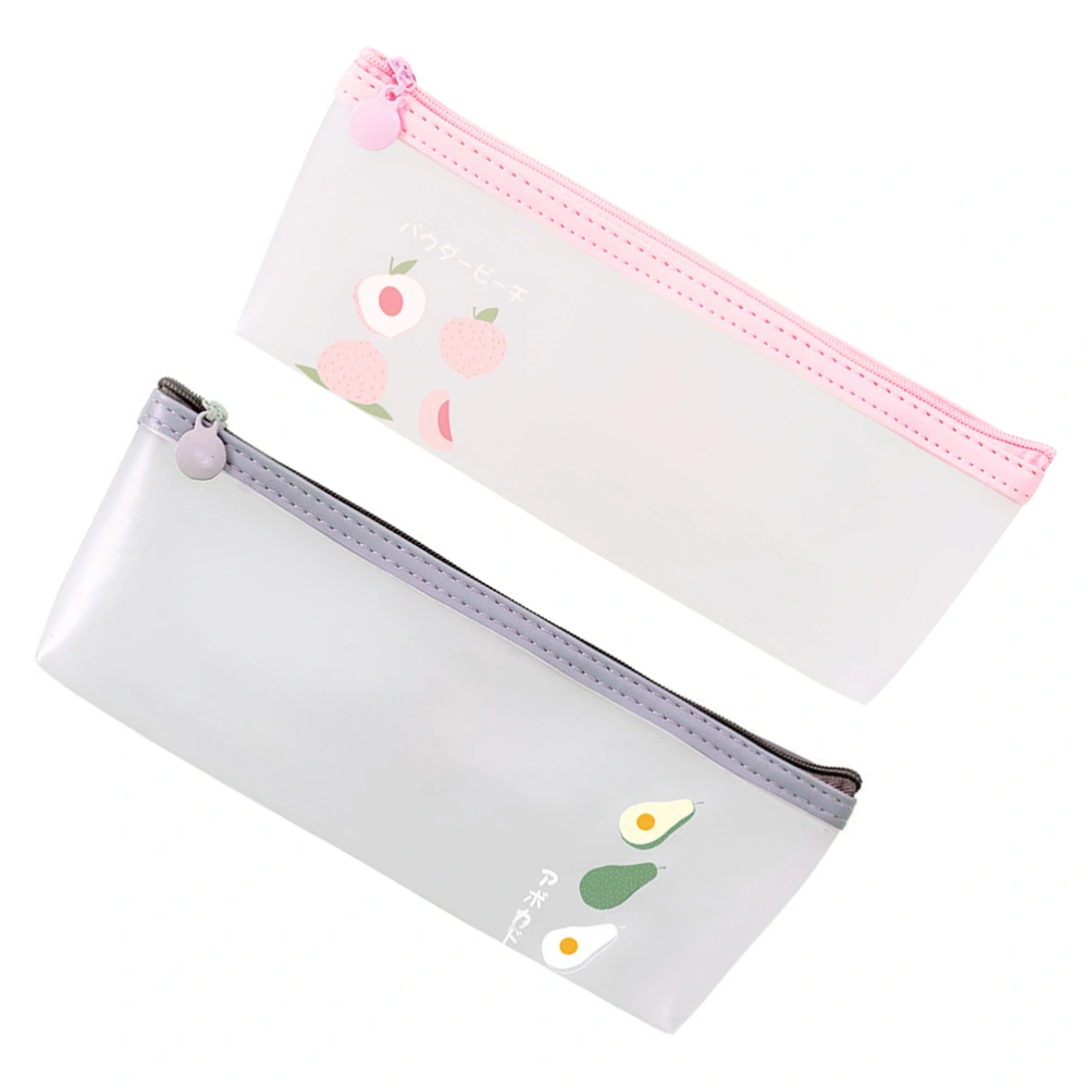 2pcs Pencil Case Stationery Bag Pen Bag Pen Pouch Pen Fruit Pattern Storage Container Organizer for Students (Peach + Avocado Pink Light Grey)