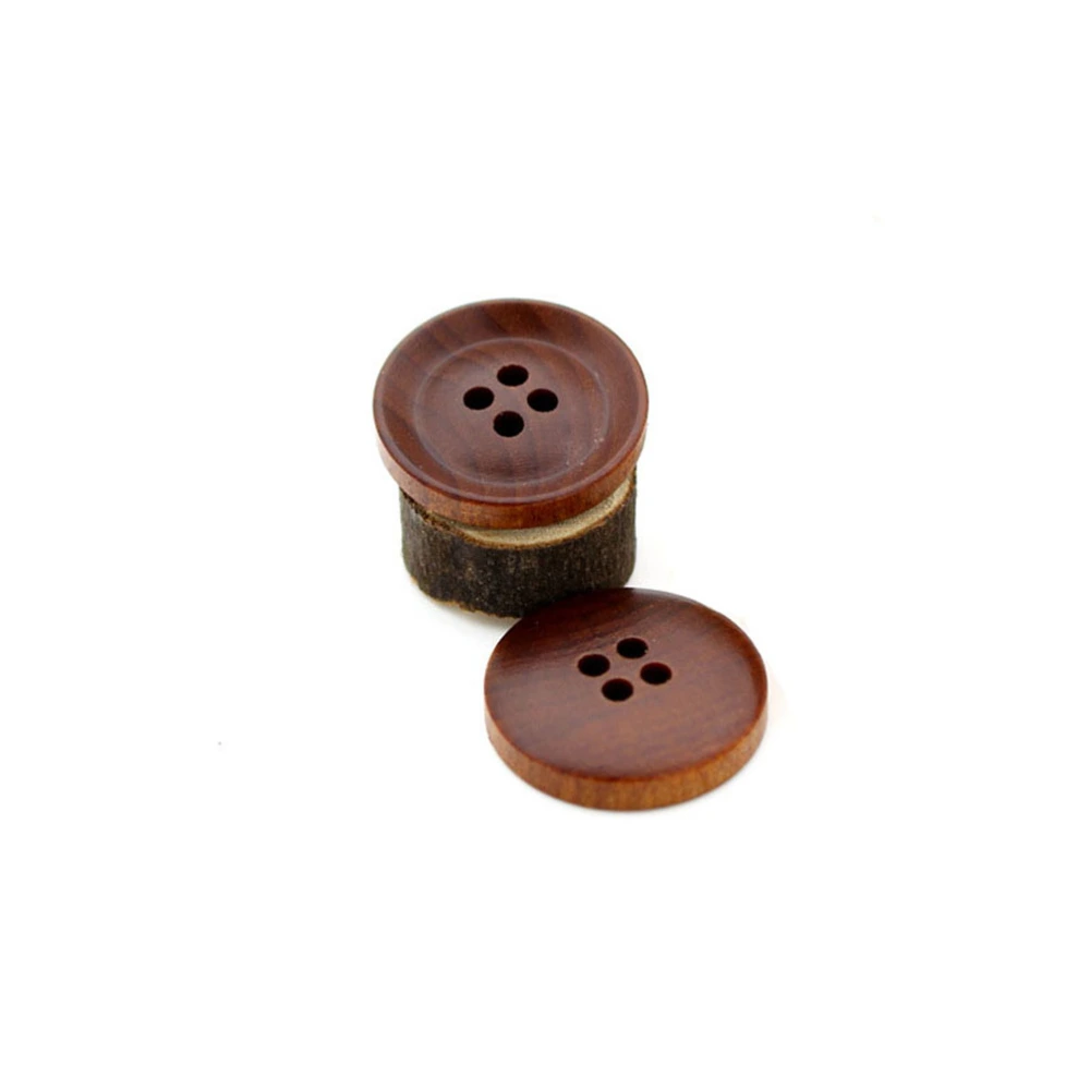 10pcs High-End Round Concave Design Four Hole Brown Colour Wood Button for Sewing Scrapbooking Crafts