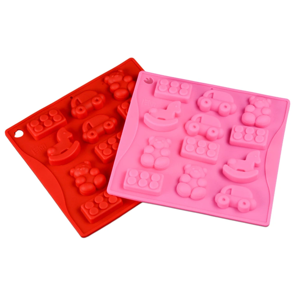 12 Cavity Silicone Chocolate Mold Rocking Horses and Bears Shaped Toys Baking Cake Decorating Tools (Random Color)