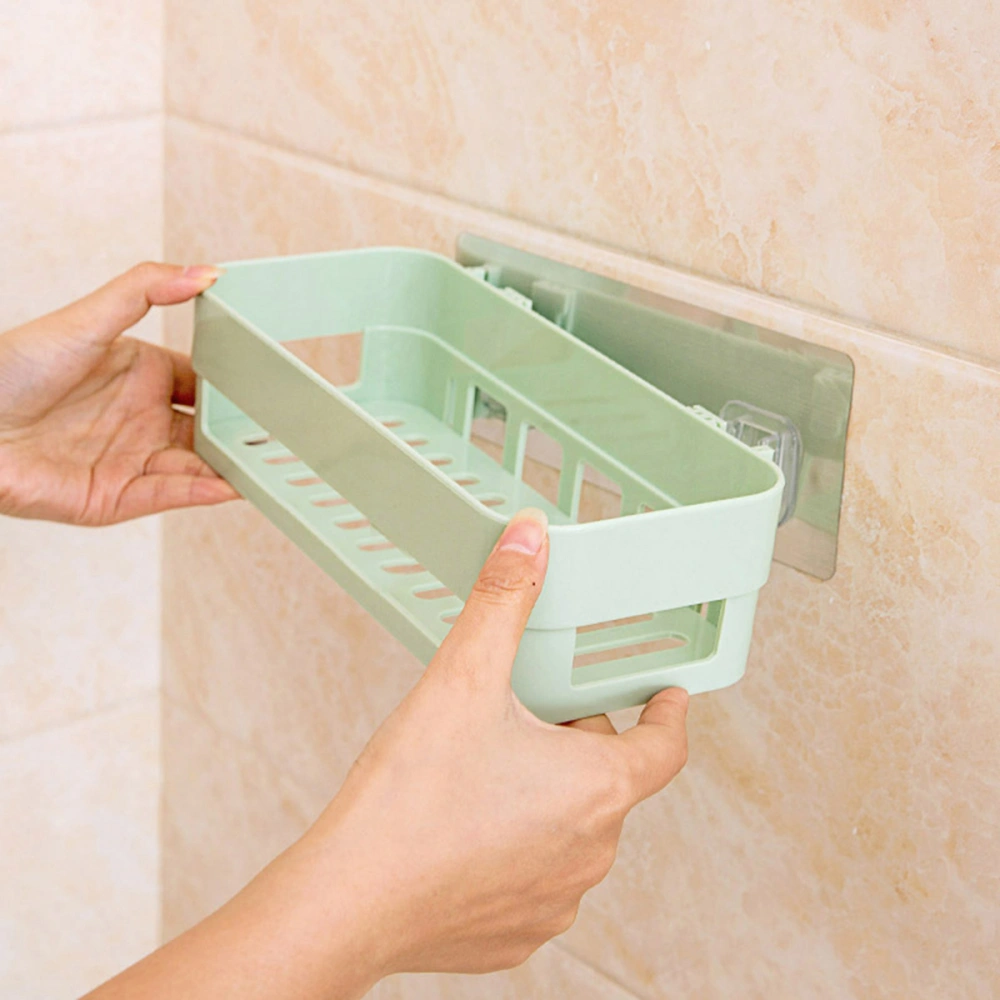 Plastic Bathroom Toilet Shelf Kitchen Storage Box Organizer Basket  Toiletries Storage Rack Wall Mounted (Light Green)