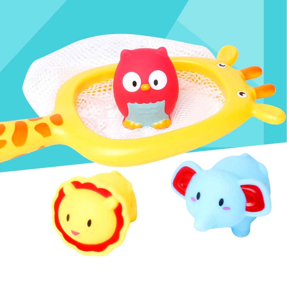 4pcs Baby Bath Toys Fishing Floating Squirts Toy Bath Time Toys Set Sand Fishing Toy (Giraffe Net + Lion + Owl + Baby Elephant)