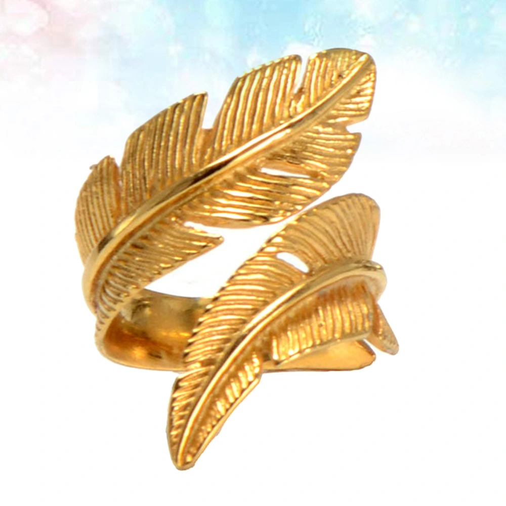 Men Stainless Steel Ring Vintage Feather Finger Ring Delicate Feather Finger Ring Chic Hand Accessories for Boyfriends Husband Friends Size 13 Golden