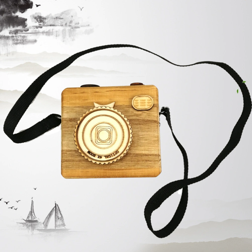 1pc Music Box Ornament Rotated Shutter Retro Camera Shape Craft Creative Melody Box Playing City of Sky (Wood Color)