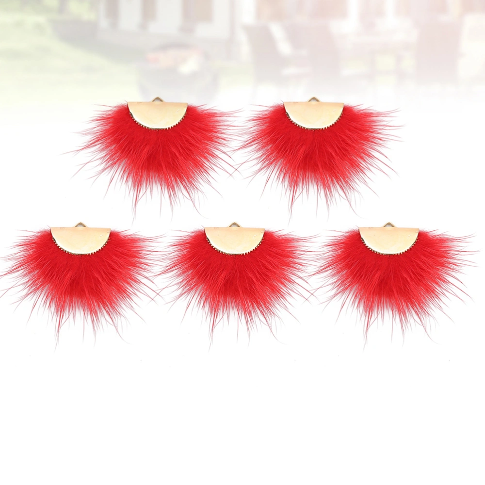 1 Bag 5pcs DIY Ear Accessories Mink Hair Fan Shape Earring Pendant Ornament Adornement for Female (Red)