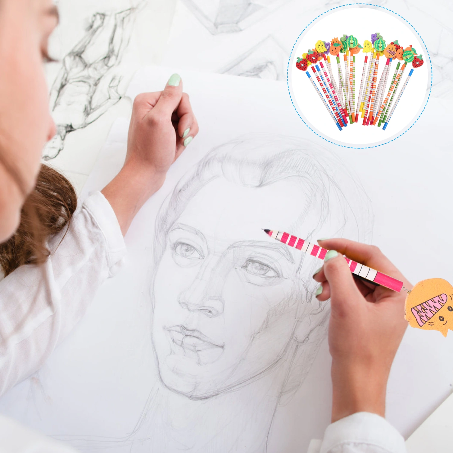 24pcs Fruit Designed Pencils Wooden Painting Pencils Children Stationery