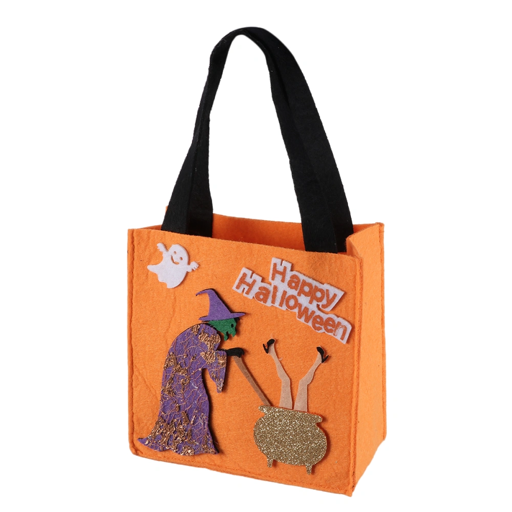 Halloween Portable Candy Tote Bag Square Non-woven Fabric Bag Gift Orange Handbag Witch Design Candy Storage Bag Gift Pouch Halloween Party Favor