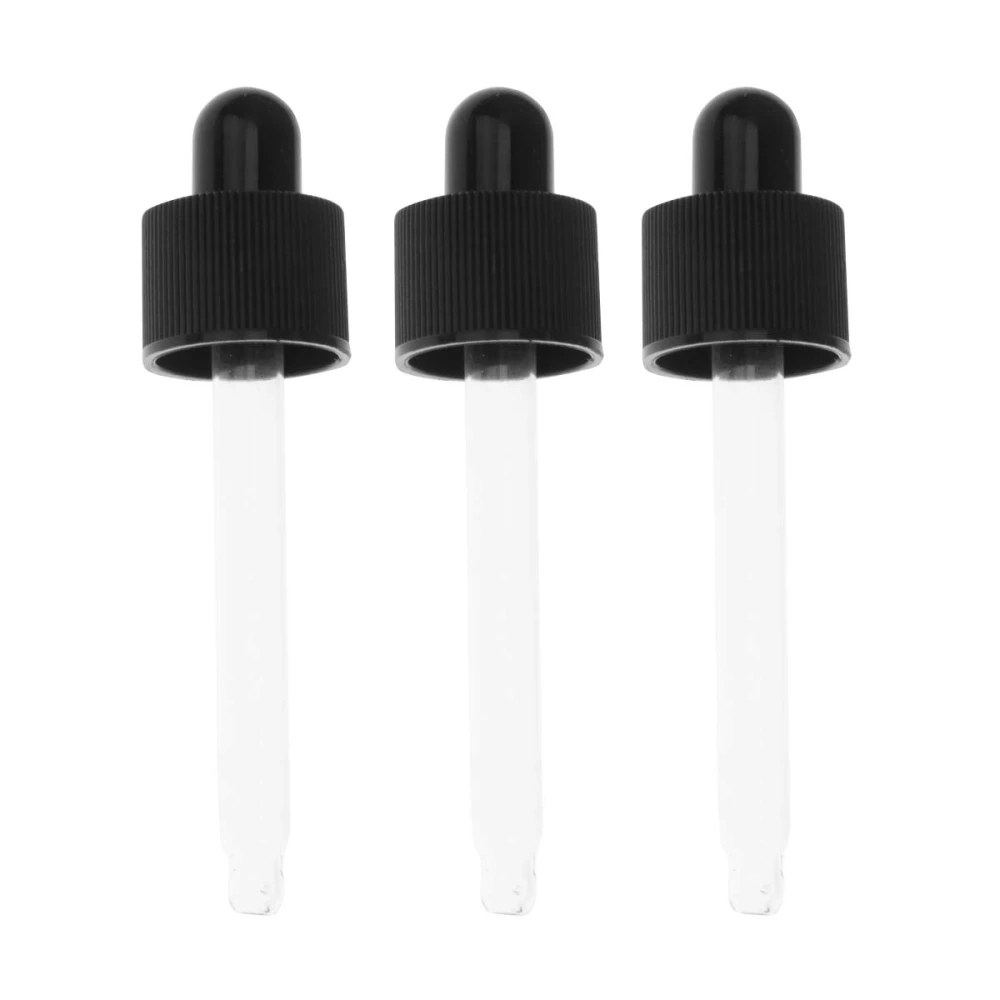 15pcs Plastic Lid Glass Liquid Dropper Pipette for Essential Oil Bottles Aromatherapy Vials (Black, 18 Caliber Plastic Dropper 3pcs A Set)