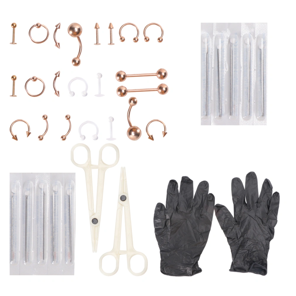 1 Set of 36PCS Combination Piercing Tool Set Puncture Jewelry Tool Set Body Piercing Jewelry Set for Shop Home (Combination Set 5 Rose Gold)