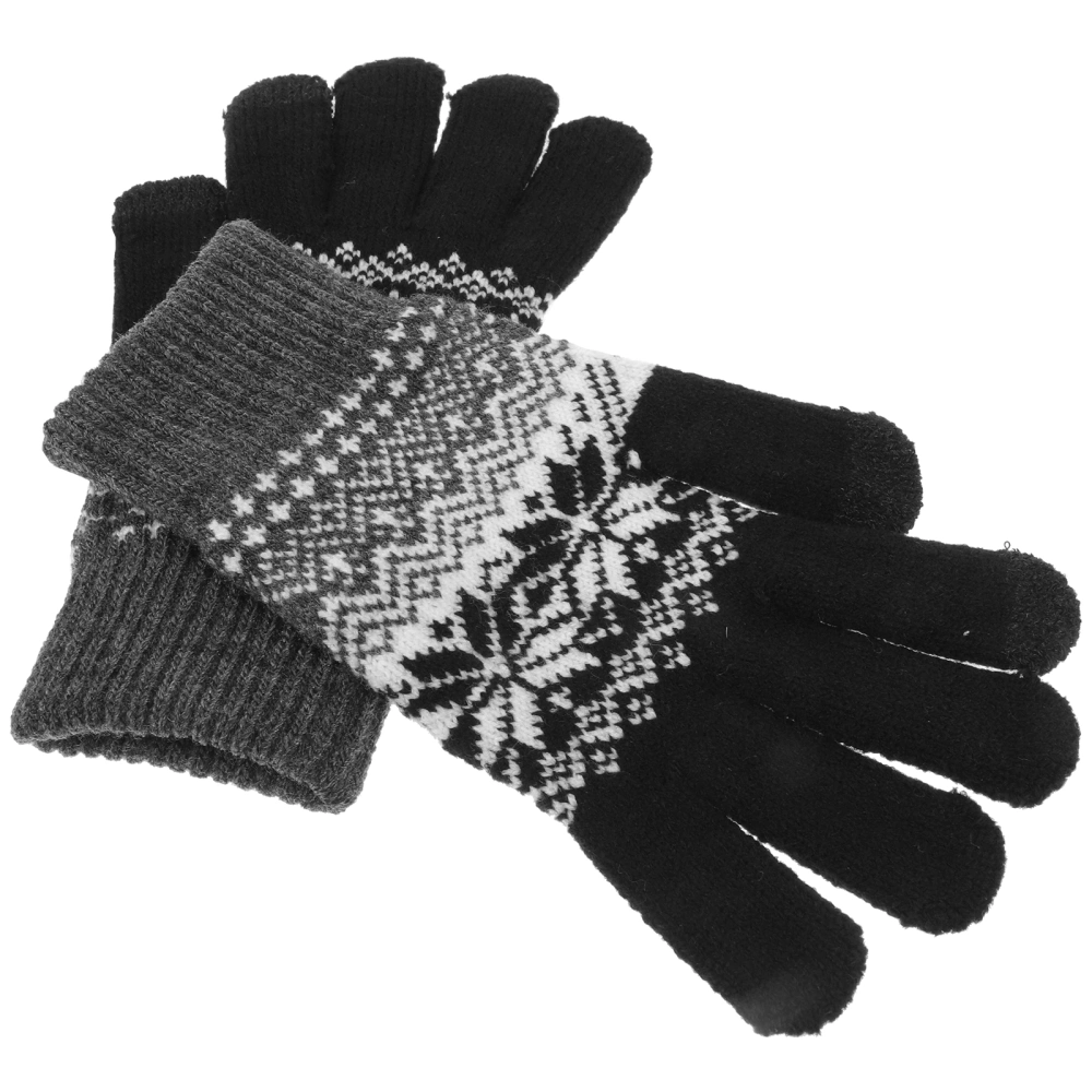 1 Pair Winter Warm Thickened Knitted Woven Touch Screen Gloves for Men Women