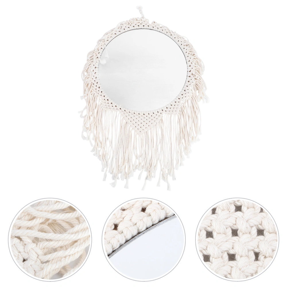 1pc Nordic Cotton Woven Mirror Wall-mounted Mirror Vanity Mirror (White)