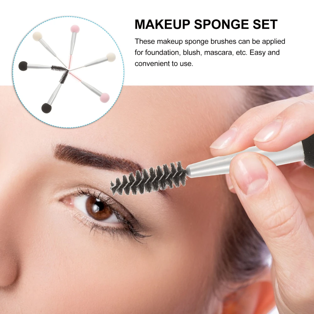 6Pcs Makeup Sponge Double Head Makeup Applicator Eyebrow Eyelash Brushes Mascara Brushes