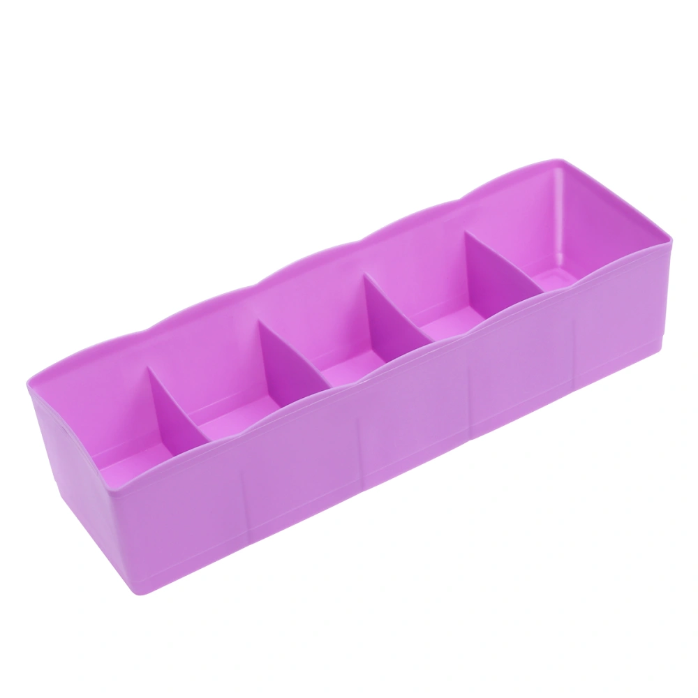 Multi-function Five Grids Plastic Underwear Socks Ties Separator Organizer Case Desk Drawer Closet Organizer Storage Box (Purple)