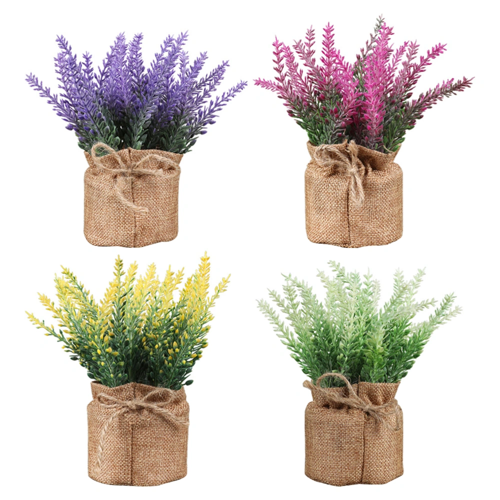 4Pcs Mini Fake Flower Bonsai Adornments Creative Linen Bag Bonsai Ornament for Home Office