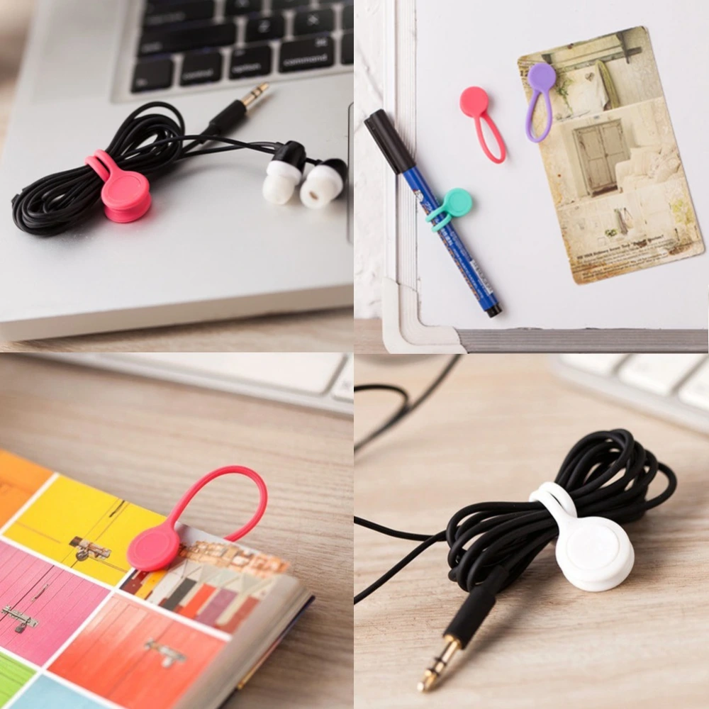 3PCS Multi-purpose Magnetic Earphone Winders Silicone Cord Organizer Wire Holder Cable Bookmark Keychain Management (Red)