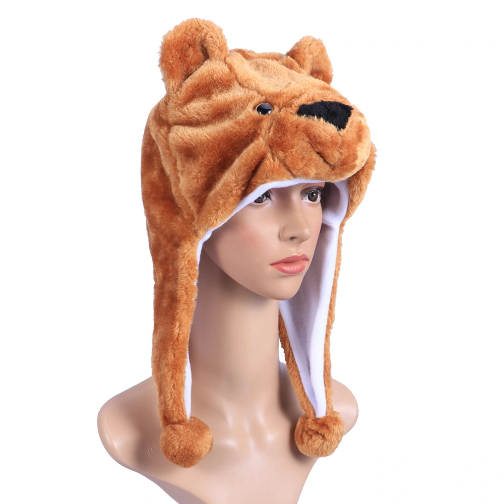 Adorable Animal Hat Plush Winter Ski  Style Hat Cartoon Earflap Hood for Children Adults (Bear)