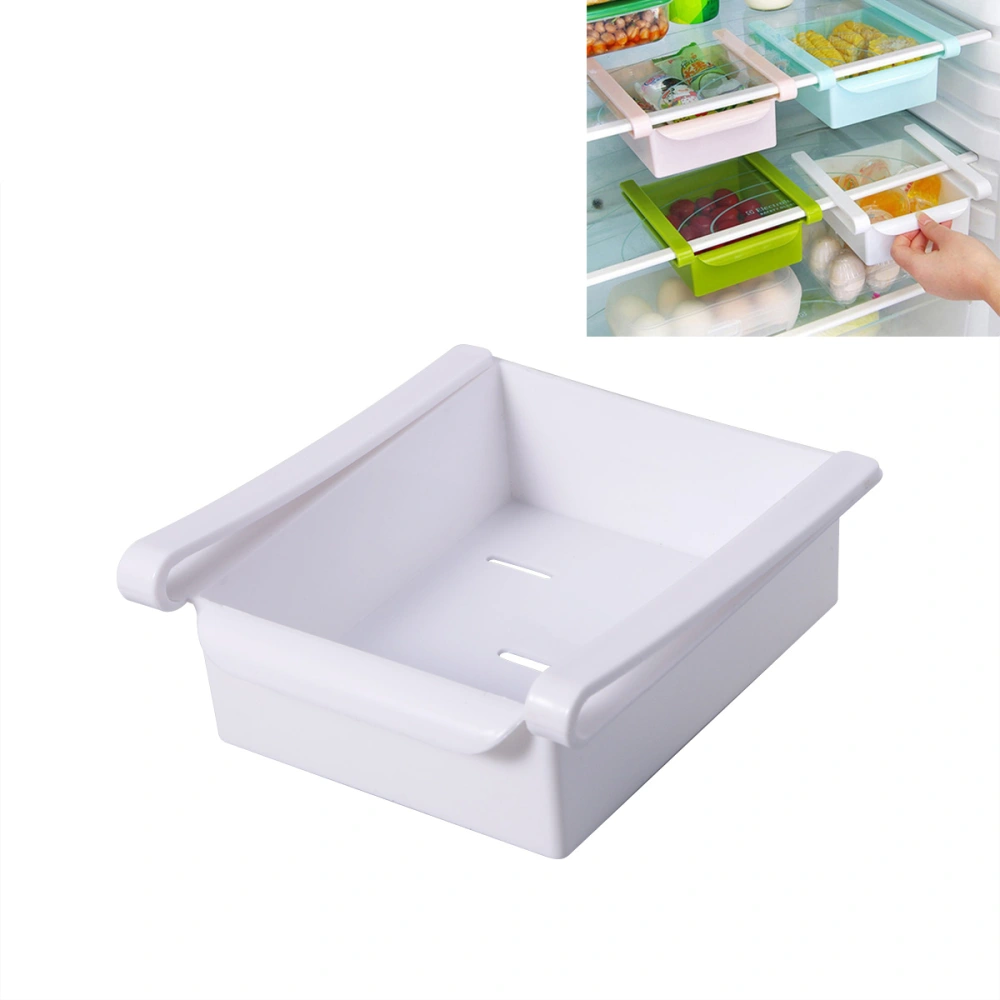 Slide Kitchen Fridge Freezer Space Saver Organizer Drawer Holder Storage Box (White)