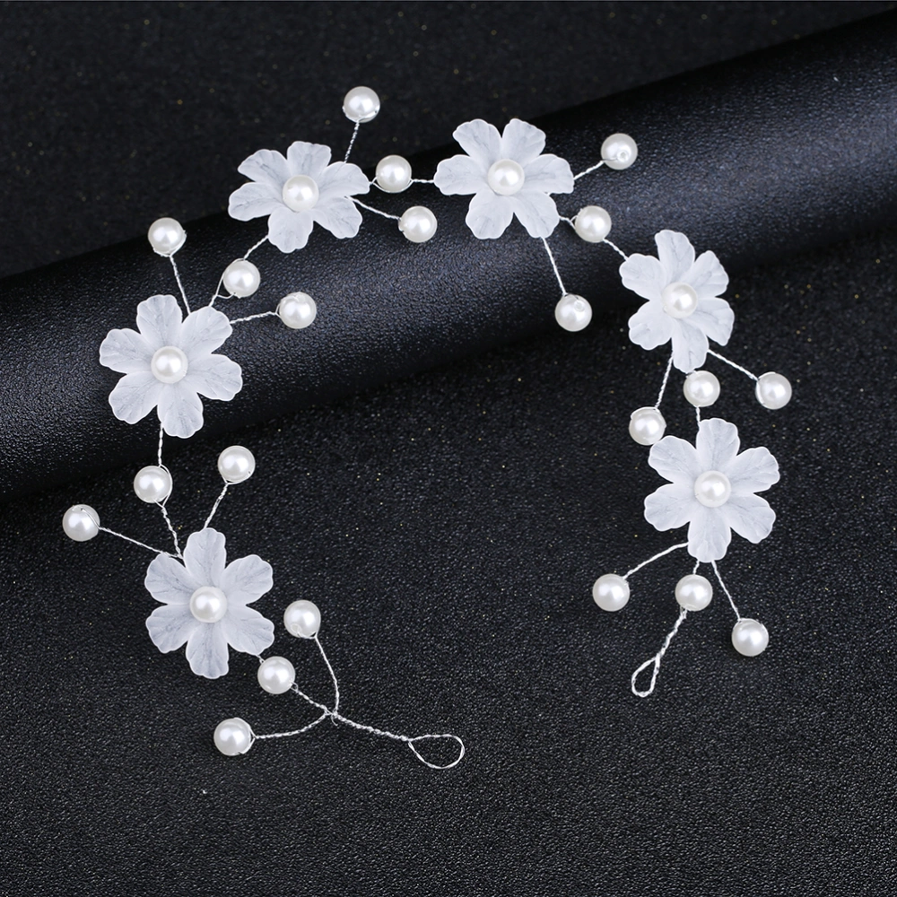 Handmade Folwer Headband Pearls Headpieces Headwear Hair Accessory for Children Girls Wedding Hair Decoration (White)