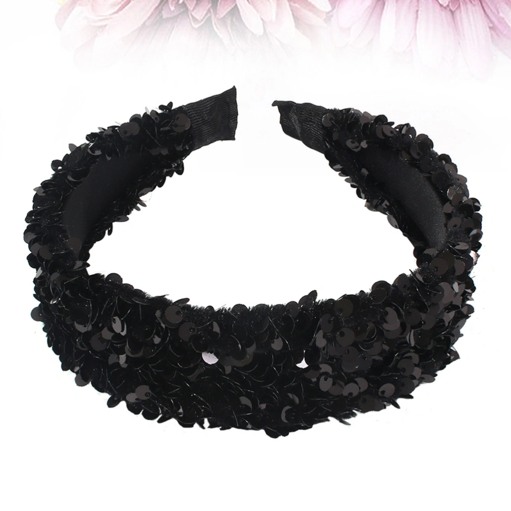 Sequins Headband Stylish Hairband Shiny Elegant Headwear Hair Accessories for Girls Women (Black)