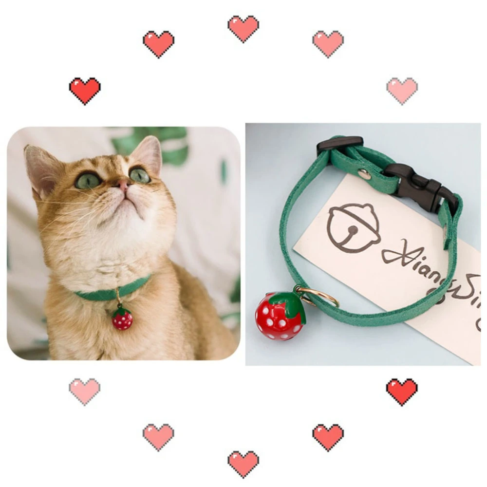 Bell Pet Collar Strawberry Pet Necklace Creative Pet Supplies for Cat Dog (Green, Size S)