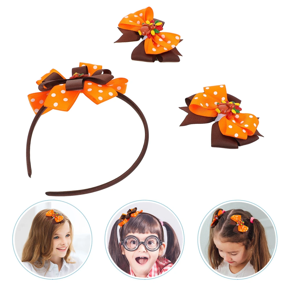 1 Set Thanksgiving Children Bow Hairpins Turkey Decor Headband Hair Accessories