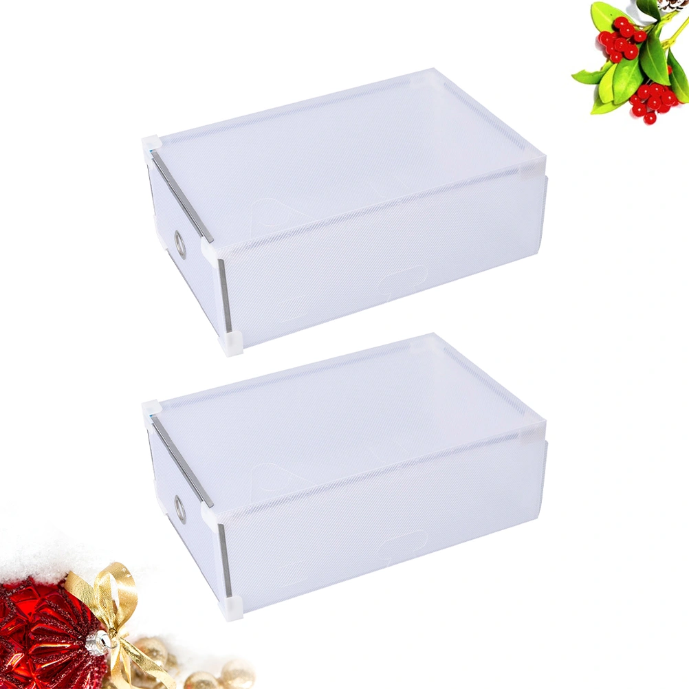2PCS Transparent Women Shoes Storage Organizer Drawer Type Plastic Shoes Box for Women Girls (White)