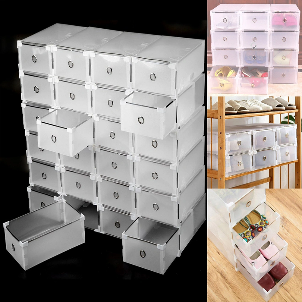 2PCS Transparent Women Shoes Storage Organizer Drawer Type Plastic Shoes Box for Women Girls (White)